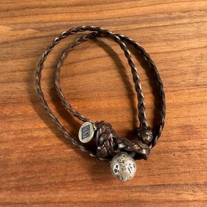 John Varvatos brown braided leather double wrap bracelet